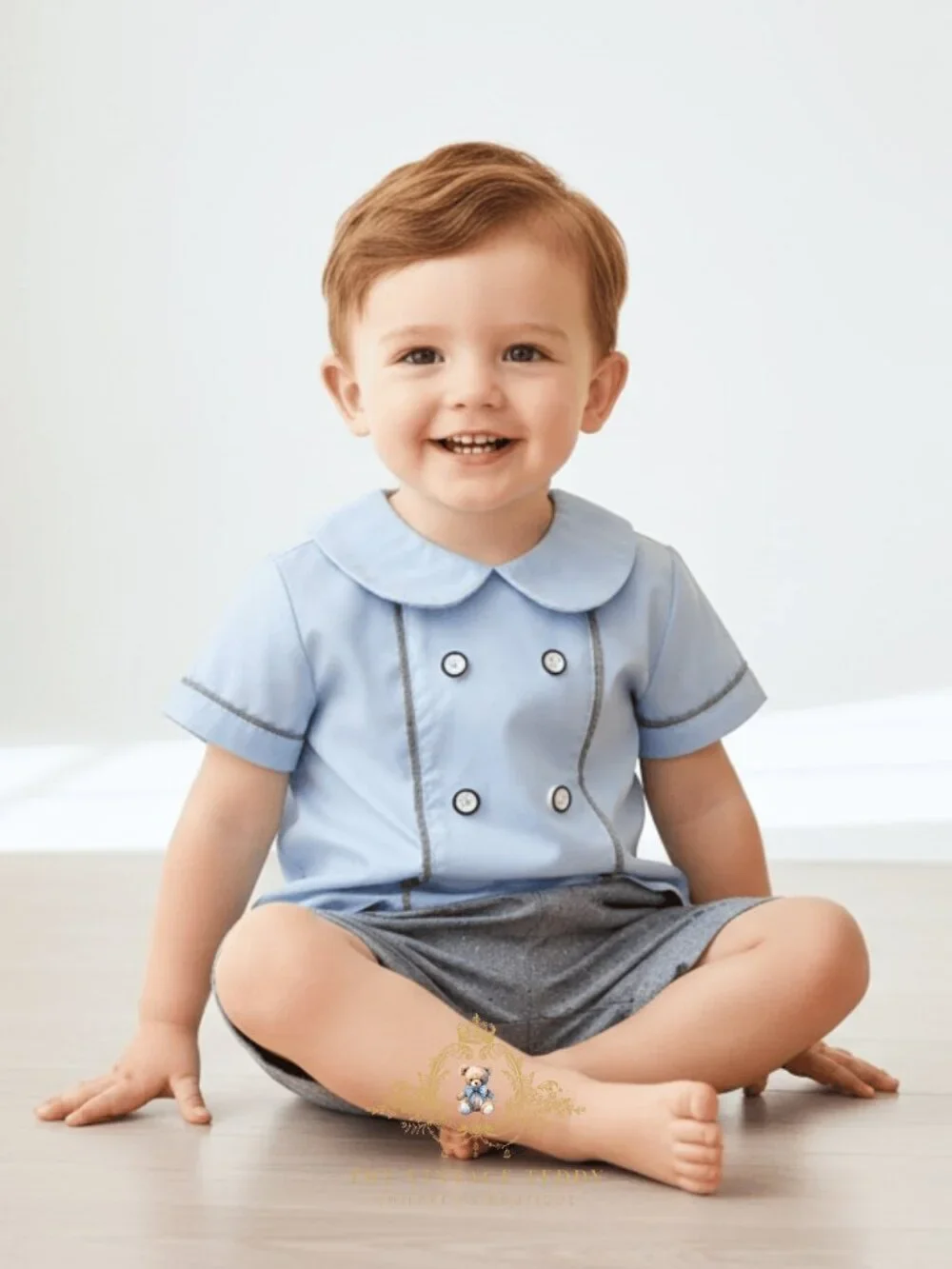 NWT Handsome Boys Matching Set Dress Shirt & Shorts 2-Piece Kids Outfit 18-24M
